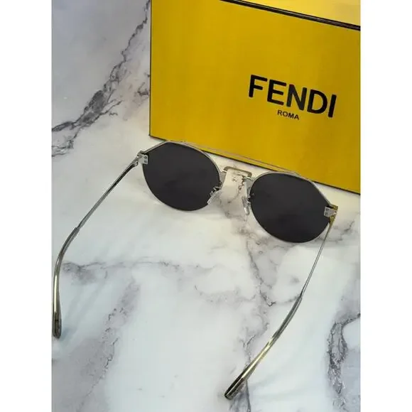 NEW Fendi FE40060U Silver Logo Mirror Round Unisex Sunglasses display picture 2